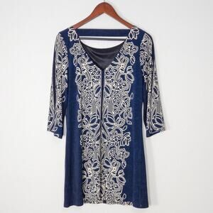 Laundry by Shelli Segal Dress Navy Cream Small Statement Print Resortwear NWT